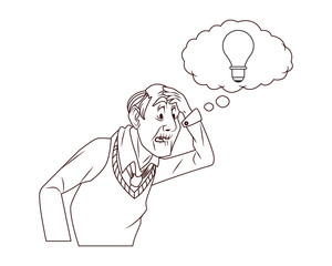 old grandfather with bulb in speech bubble