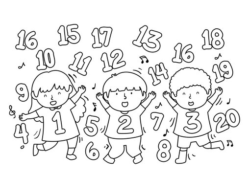 Kids Numbers Dance Coloring Illustration