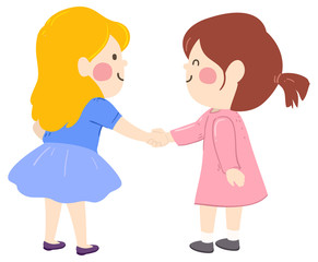 Kids Girls Shake Hands Illustration