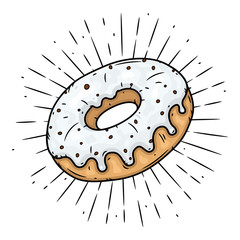 Donut with white glaze. Donut with white icing.