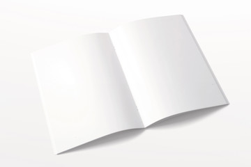 Opened magazine or Brochure isolated on white. illustration of blank pages. Mockup template for your showcase.