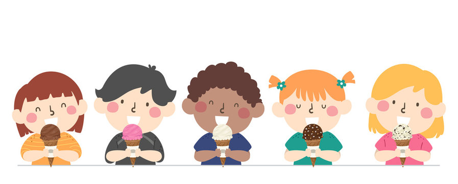 Kids Eat Ice Cream Illustration