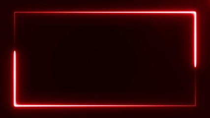 beautiful bright red light neon rectangle frame on black background, abstract digital 3d rendering 4K video - obrazy, fototapety, plakaty