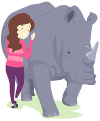 Girl Hug Rhino Rescue Illustration
