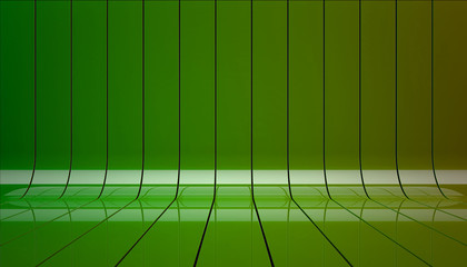 Green ribbons stage background 3d illustration.