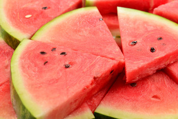Juicy watermelon slices background. Top view.