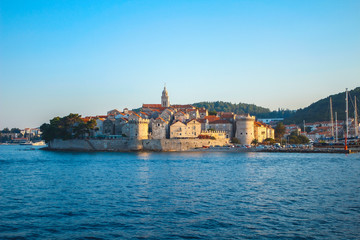 Looking at Korčula from a boat in Croatia