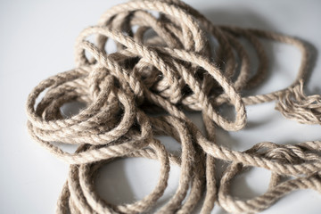 Rope assembled in a harness on a white background