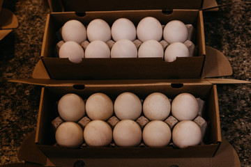 Fresh farm eggs in a tray