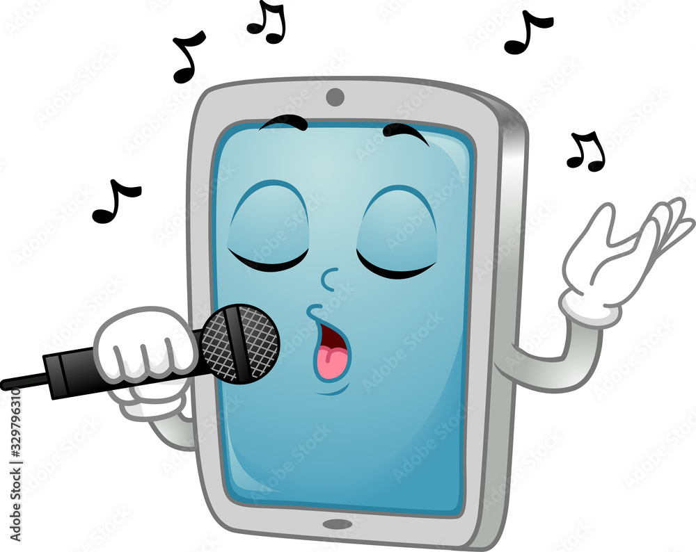 Poster mascot tablet mobile videoke sing illustration