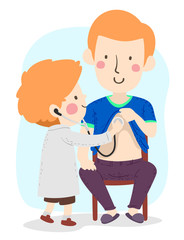 Kid Boy Role Play Doctor Dad Patient Illustration