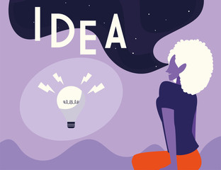 businesswoman with light bulb, people and ideas