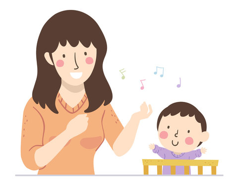 Kid Boy Baby Mom Sing Illustration
