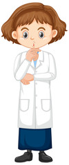 Obraz premium Girl in science gown standing on white background