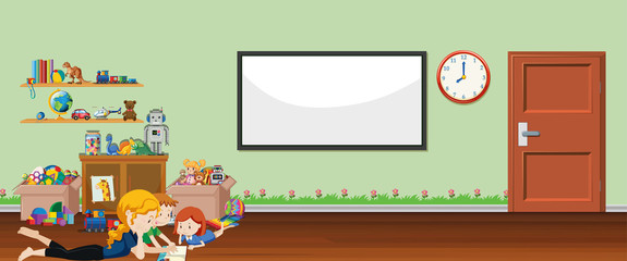 Fototapeta premium Background scene with whiteboard and toys
