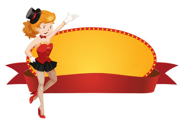 Sign template with beautiful woman on white background