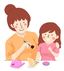 Mom Teen Kid Teach How To Make Up Illustration