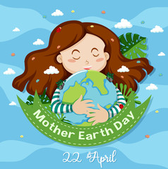 Poster design for mother earth day with happy girl in background