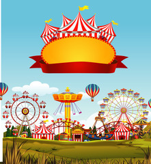 Circus scene with sign template in the sky
