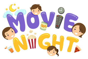 Stickman Family Movie Night Heads Illustration
