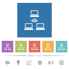 Wireless network flat white icons in square backgrounds