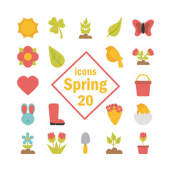 set of spring icons on white background