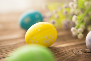 Easter eggs on a old wooden surface