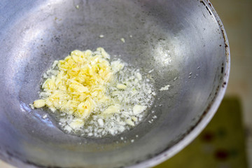 Garlic fried in a hot pan