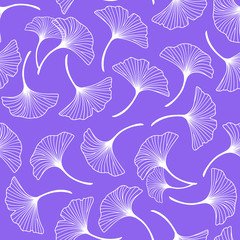Seamless pattern with ginkgo leaves ornate on purple background