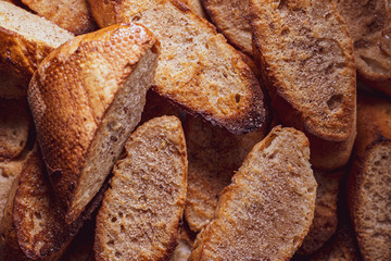 Torrijas close-up. Traditional homemade spanish easter dessert. Sweet bread slices top view.