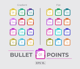 Colorful Gradient And Flat Jar or Tube Sign Icon Bullet Points Set Collection With Number From One Twelve. Vector. EPS 10