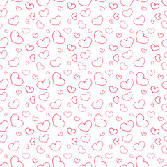 Valentines day card, or background. Seamless hand-drawn pattern with hearts, flowers and abstraction. Valentines day background.