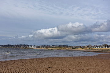 The Coastal Town of Monifieth set behind the long sandy beach that enters the Tay Estuary near...