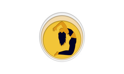 Silhouette of a beautiful woman doing yoga for poster or banner design in paper cut style.