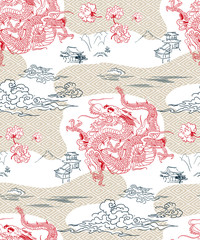 dragon vector backgtound japanese design seamless pattern