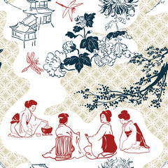 japanese vector pattern tea ceremony women card