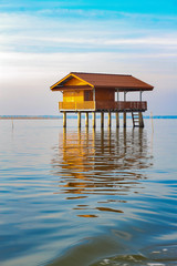 Wooden house on the sea water,Thailand