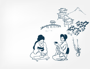 japanese design tea ceremony background women card