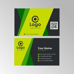 Abstract geometric business card with green and black color design, professional name card template vector