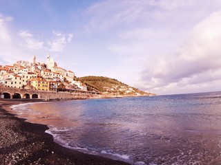 Cervo Ligure, Italy - 02/15/2020: Travelling around the Riviera Ligure in winter days. Beautiful...
