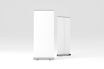 Roll-Up Banner White Blank 3D Rendering Mockup