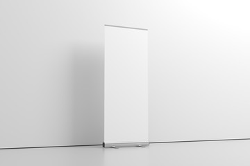Roll-Up Banner White Blank 3D Rendering Mockup