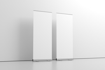 Roll-Up Banner White Blank 3D Rendering Mockup