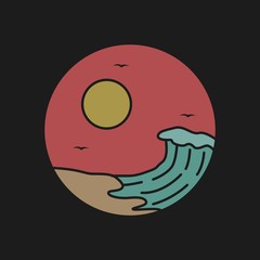 simple logo badge beach design, for t-shirt prints, patches, emblems, posters, badges and labels and other uses
