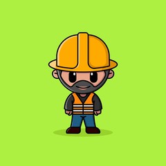 bearded construction worker with safety vest logo character mascot