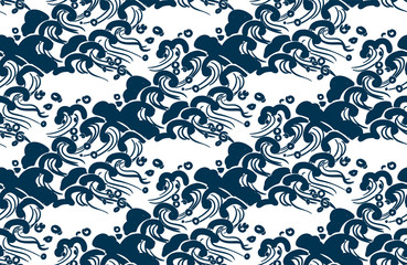 japanese chinese design sketch ink paint style seamless pattern sea waves