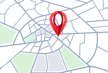 Fototapeta premium The direction of travel on the map is indicated by a red pointer. Map with pointer symbol