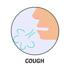 Cough. Symptom of influenza, allergies, bronchitis, pneumonia. Coronavirus. Icons cough. Infographics. Vector illustration on isolated background.