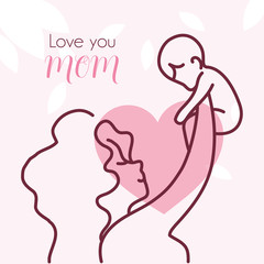 silhouette of mother with baby, happy mother day