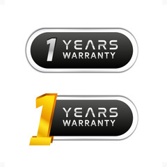 1st - One Years Warranty golden and silver badge isolated on white background - Vector 